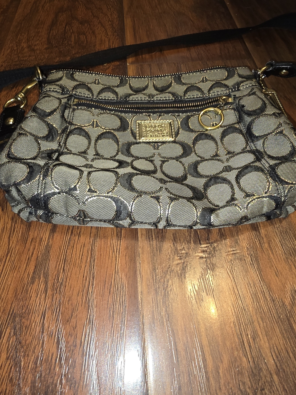 Coach Signature Crossbody in Khaki and Black with Gold Hardware